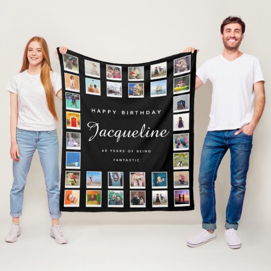 60th Birthday Modern Chic Photo Collage Black Fleece Deken (In situ)