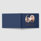 60th Birthday modern elegant photo blue rose gold Gastenboek (Volledig)