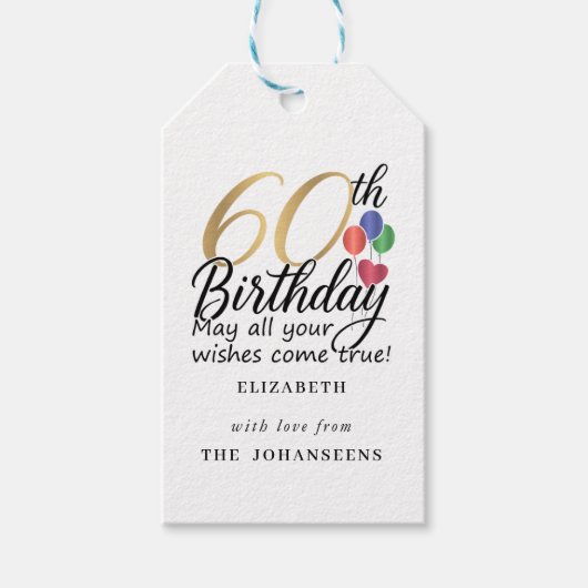 60th Birthday Modern Script Typography Gold Sixty Cadeaulabel (Voorkant)