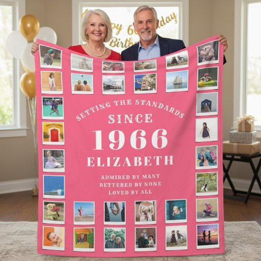 60th Birthday Mother Family Photo collage Pink Fleece Deken