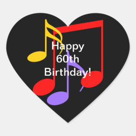 60th Birthday Music Notes  Heart Sticker
