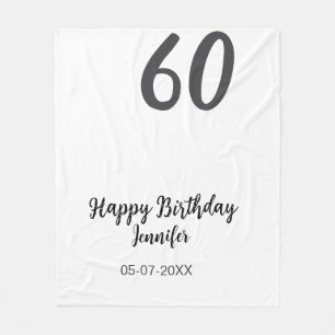 60th Birthday Naam toevoegen Datum Jaar Black sjab Fleece Deken