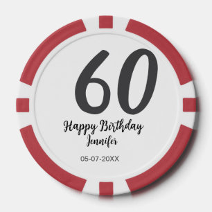 60th Birthday Naam toevoegen Datum Jaar Black sjab Poker Chips
