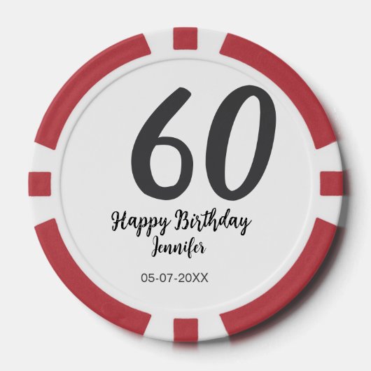 60th Birthday Naam toevoegen Datum Jaar Black sjab Poker Chips (Voorkant)