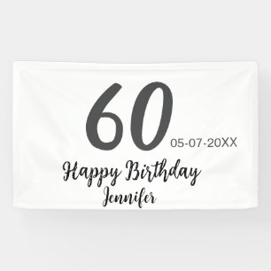 60th Birthday Naam toevoegen Datum Jaar Black sjab Spandoek