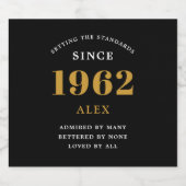 60th Birthday Name 1962 Black Gold Elegant Chic Bier Etiket (Enkel label)