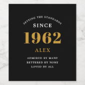 60th Birthday Name 1962 Black Gold Elegant Chic Wijn Etiket (Enkel label)