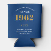 60th Birthday Name 1962 Blue Gold Elegant Chic Blikjeskoeler (Voorkant)