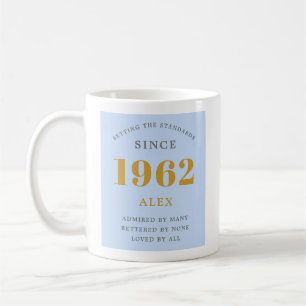 60th Birthday Name 1962 Blue Grey Elegant Chic Koffiemok