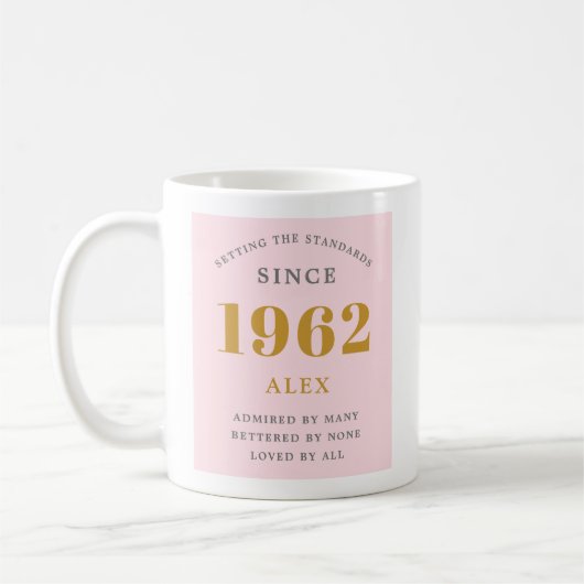 60th Birthday Name 1962 Pink Grey Elegant Chic Koffiemok (Links)