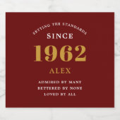60th Birthday Name 1962 Red Gold Elegant Bier Etiket (Enkel label)