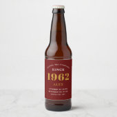 60th Birthday Name 1962 Red Gold Elegant Bier Etiket (Voorkant)
