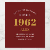 60th Birthday Name 1962 Red Gold Elegant Wijn Etiket (Enkel label)