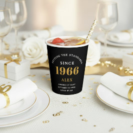 60th Birthday Name 1966 Black Gold Elegant Chic Papieren Bekers
