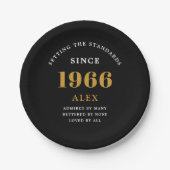 60th Birthday Name 1966 Black Gold Elegant Chic Papieren Bordje (Voorkant)