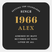 60th Birthday Name 1966 Black Gold Elegant Chic Vierkante Sticker (Voorkant)
