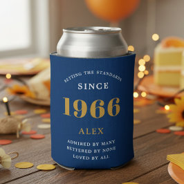 60th Birthday Name 1966 Blue Gold Elegant Chic Blikjeskoeler