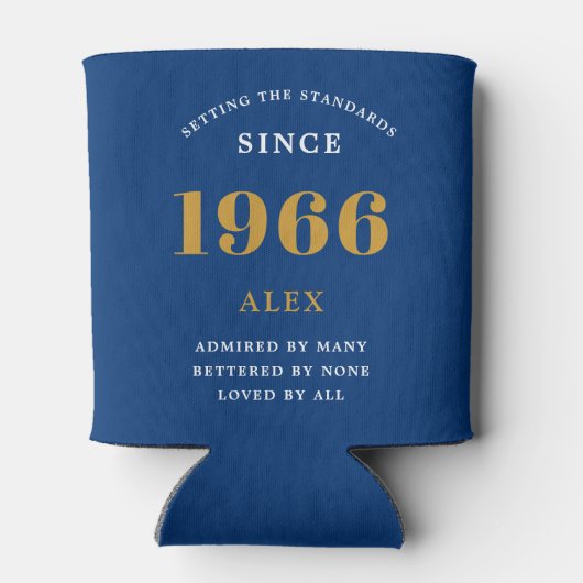 60th Birthday Name 1966 Blue Gold Elegant Chic Blikjeskoeler (Achterkant)