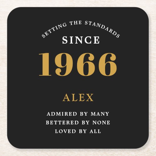 60th Birthday Name 1966 Year Black Gold Custom Kartonnen Onderzetters (Voorkant)