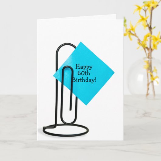 60th Birthday note on paper clip Kaart (Gele Bloem)