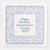 60th Birthday Number Patroon Scallops Blue/White Servet (Voorkant)