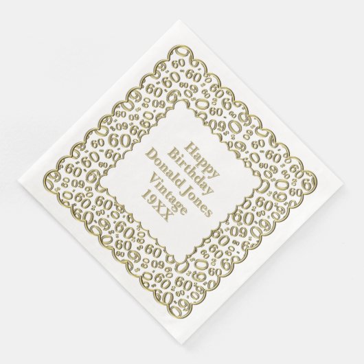 60th Birthday Number Patroon Scallops Gold/White Servet (Hoek)