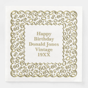 60th Birthday Number Patroon Scallops Gold/White Servet