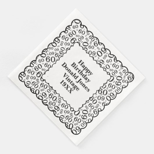 60th Birthday Number Pattern Scallops Black/White Servet (Hoek)