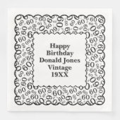 60th Birthday Number Pattern Scallops Black/White Servet (Voorkant)