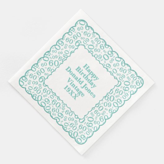 60th Birthday Number Pattern Scallops Blauwgroen/W Servet (Hoek)