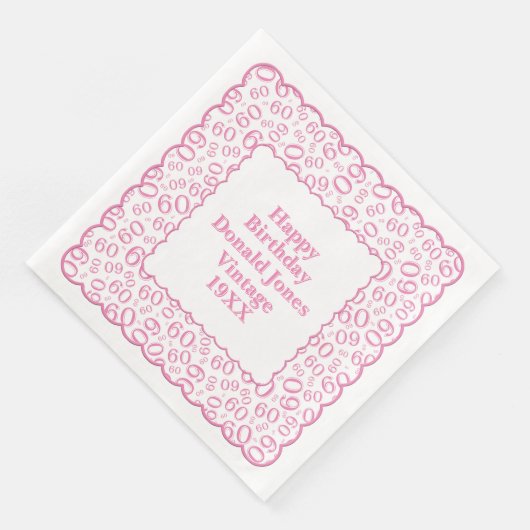 60th Birthday Number Pattern Scallops Pink/White Servet (Hoek)