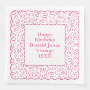 60th Birthday Number Pattern Scallops Pink/White Servet