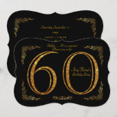 60th, Birthday party 60th, geweldige Gatsby, zwart Kaart (Voorkant / Achterkant)