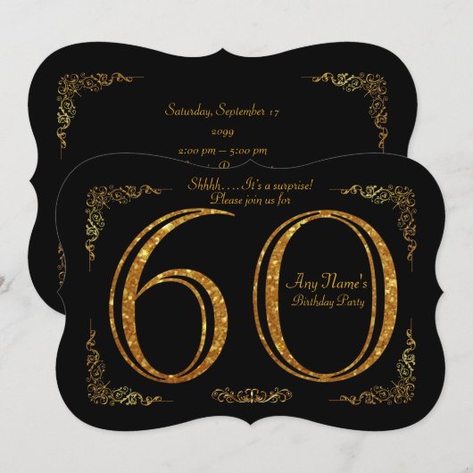 60th, Birthday party 60th, geweldige Gatsby, zwart Kaart (Voorkant / Achterkant)