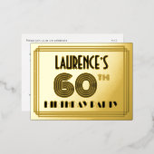 60th Birthday Party ~ Art Deco Style “60” + Name Folie Uitnodiging Briefkaart (Voorkant / Achterkant)