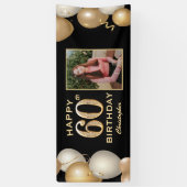 60th Birthday Party Black and Gold Balloons Foto Spandoek (Verticaal)