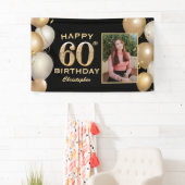 60th Birthday Party Black and Gold Balloons Foto Spandoek (Insitu)