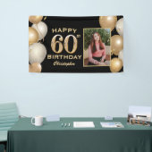 60th Birthday Party Black and Gold Balloons Foto Spandoek (Beurs)