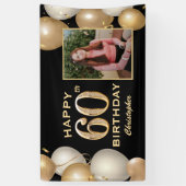 60th Birthday Party Black and Gold Balloons Foto Spandoek (Verticaal)