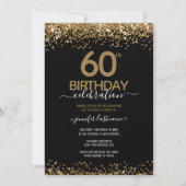 60th Birthday Party Black and Gold Invitation Kaart (Voorkant)