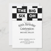 60th Birthday Party Black White Checkered Pattern Kaart (Voorkant)