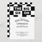 60th Birthday Party Black White Checkered Pattern Kaart (Voorkant / Achterkant)