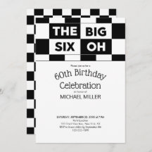 60th Birthday Party Black White Checkered Pattern