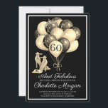 60th Birthday Party Black White Kaart<br><div class="desc">Een zwarte en witte 60 en geweldige verjaardagsfeestdag nodigen met hoge hakken,  ballon en een spray van glitter uit. De feestelijke natuur van deze 60ste verjaardag nodigt bijna uit: "Er zal een goede tijd zijn voor iedereen".</div>