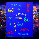 60th Birthday Party Blue Guest Book Name Notitiebo Notitieboek<br><div class="desc">Wat een prachtige, gepersonaliseerde naam spiral notitieboek Guest Book voor een 60e verjaardag of een andere gelegenheid. Op de omslag, herhalen de Naam en de Leeftijd in verschillende doopvonten en primaire kleuren op een heldere blauwe achtergrond. Gemakkelijk om te personaliseren - enkel de NAAM, de LEEFTIJD, en de OCCASIE van...</div>
