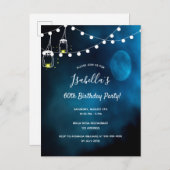 60th Birthday party blue moon light strings Uitnodiging Briefkaart (Voorkant / Achterkant)