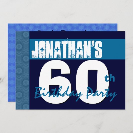 60th Birthday Party Blue Pattern Midnight and Navy Kaart (Voorkant / Achterkant)