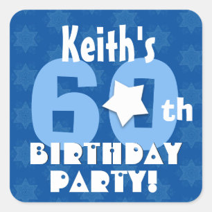 60th Birthday Party Blue Stars Custom Name V15 Vierkante Sticker