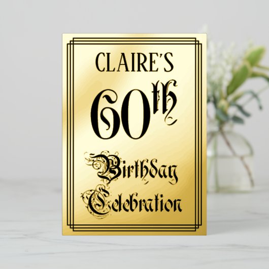 60th Birthday Party — Elegant Script + aangepaste  Folie Uitnodiging (Staand Voorkant)