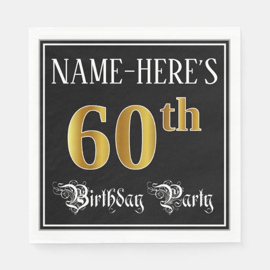 60th Birthday Party — Fancy Script, Faux Gold Look Servet (Voorkant)